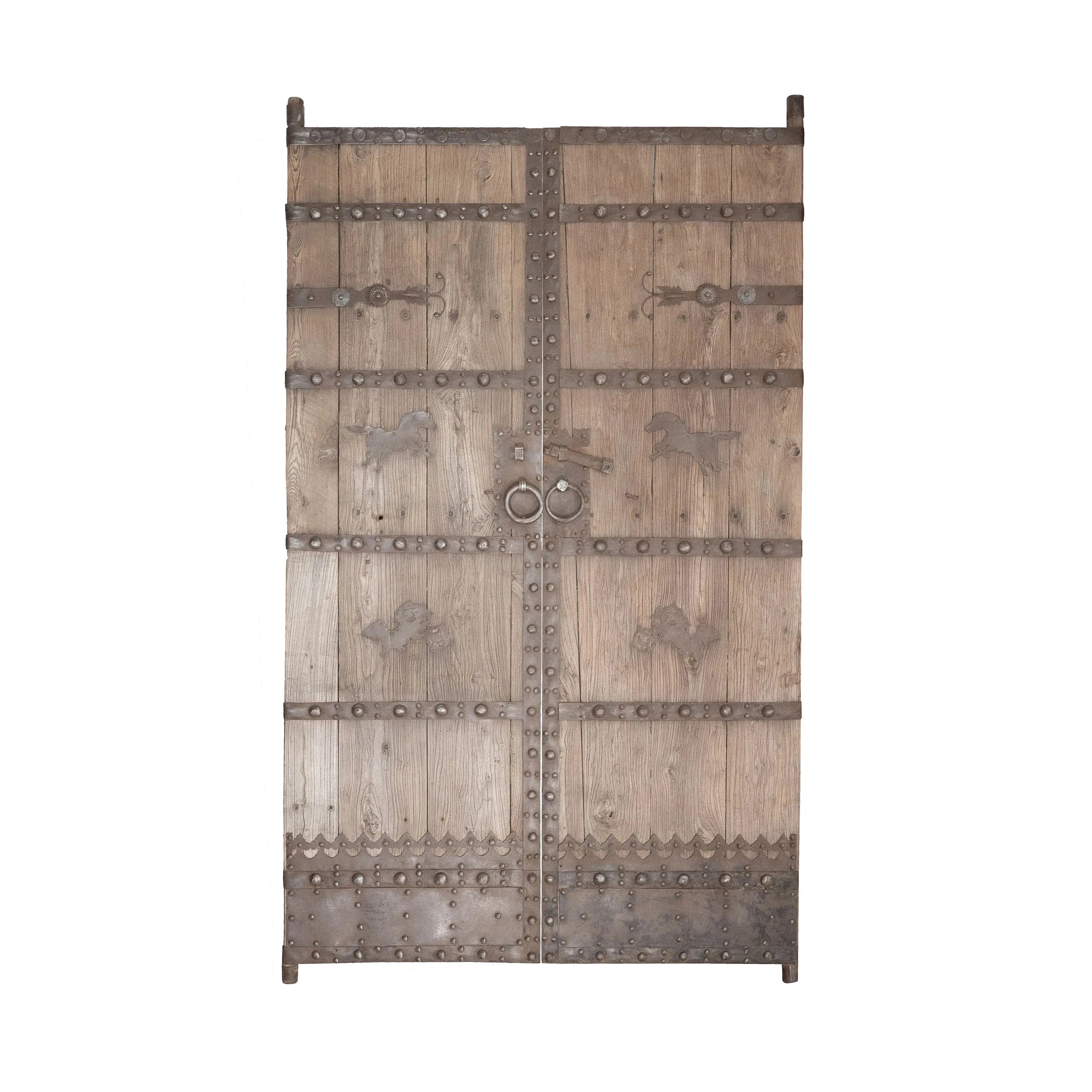 Antique Elm Iron Horses Door